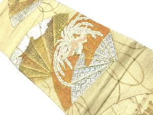 アンティーク　扇に鳳凰・花菱・亀甲雲模様刺繍袋帯（材料）